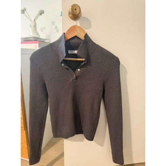 Zara Ribbed Collared Knit Top ✨ - Picture 3 of 8